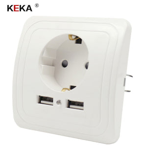 KEKA EU Plug Socket Dual USB Port socket Wall Charger Adapter Charging 2A Wall Charger Adapter Power Outlet white pop sockets CE