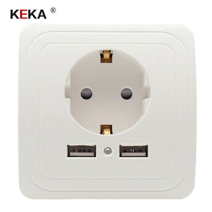 KEKA EU Plug Socket Dual USB Port socket Wall Charger Adapter Charging 2A Wall Charger Adapter Power Outlet white pop sockets CE